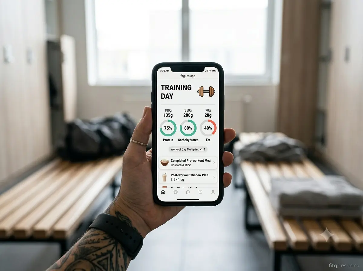 app de nutrición deportiva con macros ajustados al día de entrenamiento